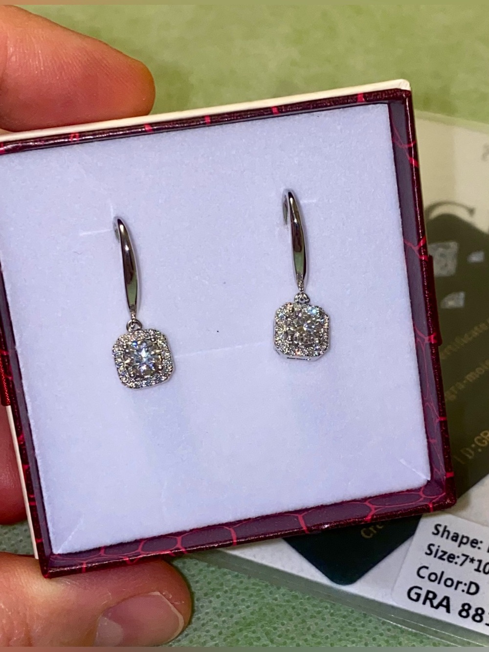 Silver 925 Halo Drop Earrings with Clear Moissanites